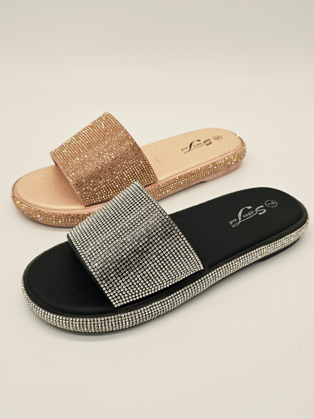 Women's Rhinestone Slide Sandals - Rose Gold - Picture 2 of 8